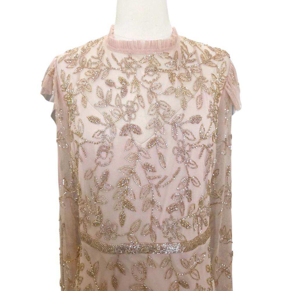 Mac Duggal 9237 Blush Beaded Tulle Formal Gown Long Sleeve Size 22 Dress - Picture 10 of 15
